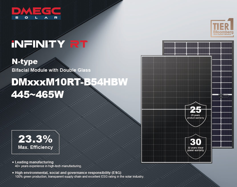 Panou solar DMEGC DM460M10RT-B54HBW bifacial