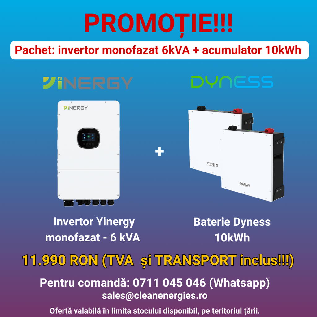 Pachet solar Y2 (Invertor hibrid Yinergy SPh 6kW / Acumulator Dyness 2x5kWh, LV, BMS integrat) _______________________ _______________________