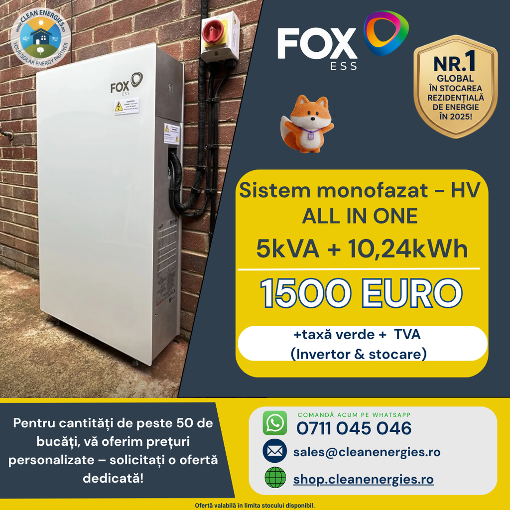 All In One hibrid monofazat FoxESS Avocado P100-5-H (invertor 5kW + acumulator 10,24kWh)