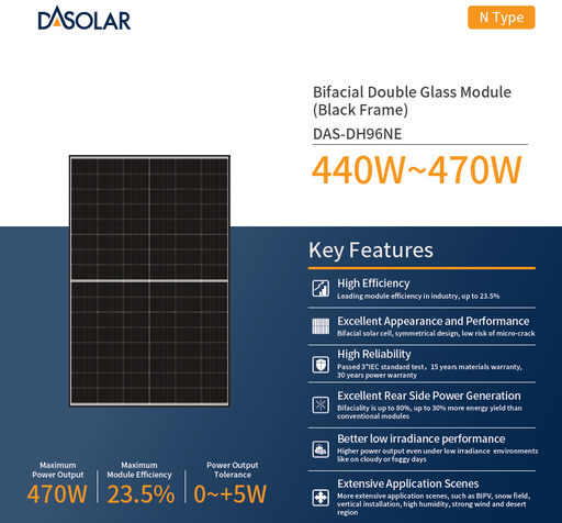 [DASDH96NE445] DAS napelem 445W DH96NE bifacial, N-type (fekete 30mm keret)