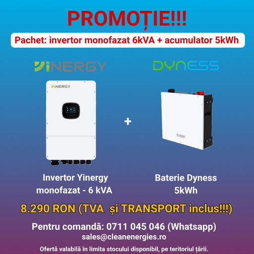 [Y1P6IN5LVBTR] Pachet solar Y1 (Invertor hibrid Yinergy SPh 6kW / Acumulator Dyness 5kWh, LV, BMS integrat) _______________________ _______________________ 