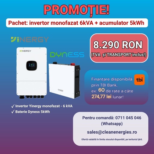 [Y1P6IN5LVBTR] Pachet solar Y1 (Invertor hibrid Yinergy SPh 6kW / Acumulator Dyness 5kWh, LV, BMS integrat) ________________________________
